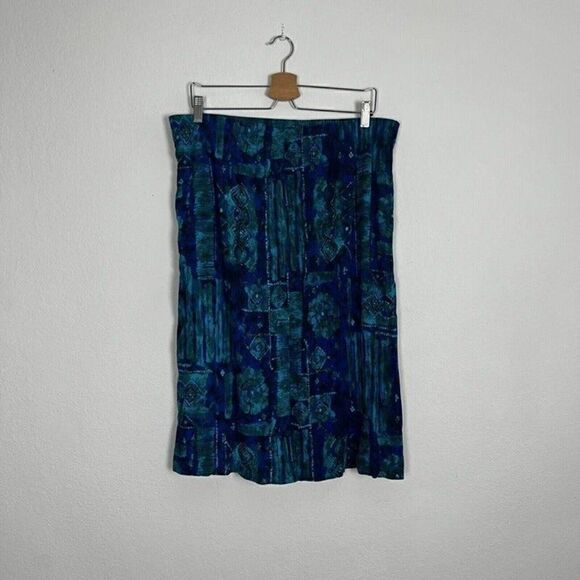 Michael Taylor Vintage Women Plus Size 2X Blue Abstract Boho Midi Skirt Peasant - Picture 11 of 12